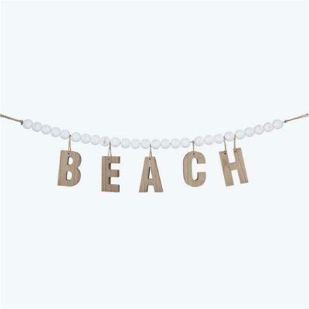 YOUNGS Wooden Beach Wall Garland on White Blessing Beads 61629